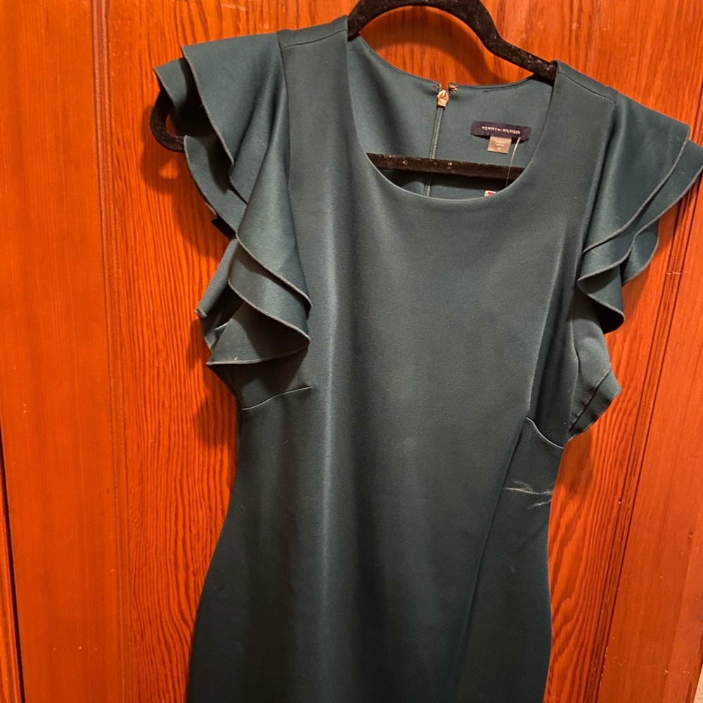 Green flutter sleeve dress